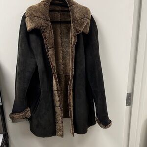 Women's Black and Brown Shearling Coat